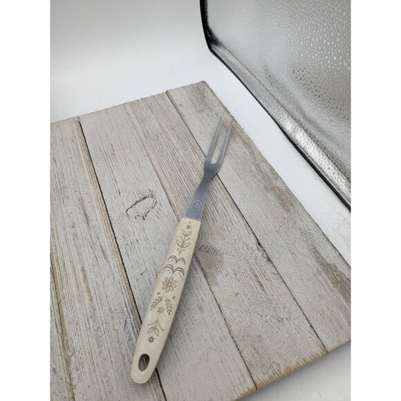 Vintage Flint Arrowhead Stainless Meat Utility Turning Fork 9 1/2" Wheat Handle - Picture 1 of 7